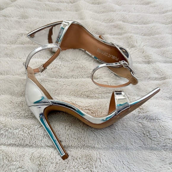 Public Desire Silver Stiletto High Heels with Ankle Strap Size 7 - Picture 10 of 13